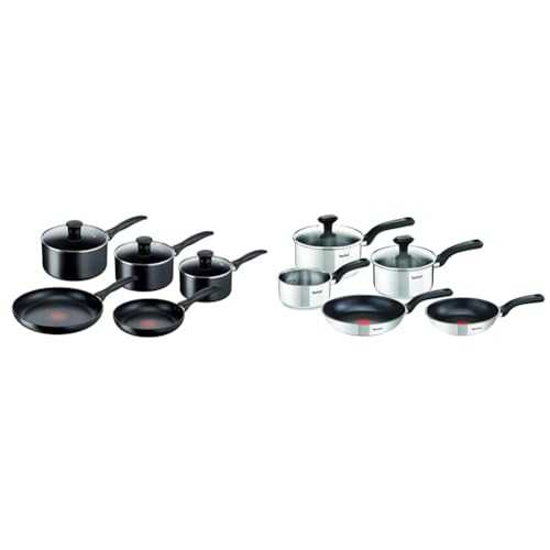 Induction Non-Stick Cookware Set, 5 Pcs - Black & Comfort Max, Pan Set, 14cm Milkpan, 16cm & 18cm Saucepans with Lids, 20cm & 24cm Frying Pans, Induction Compatible, Stainless Steel, C972S544