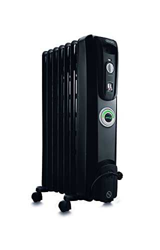 De'Longhi Oil-Filled Radiator Space Heater, Quiet 1500W, Adjustable Thermostat, 3 Heat Settings, Energy Saving, Safety Features, Nice for Home with Pets/Kids, Black, Comfort Temp EW7707CB