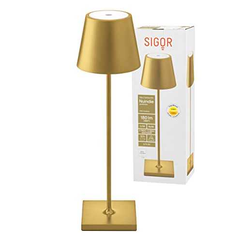 SIGOR Nuindie Dimmable LED Battery-Powered Table Lamp Indoor and Outdoor Rechargeable with Easy-Connect 24 Hours Light Duration, Gold