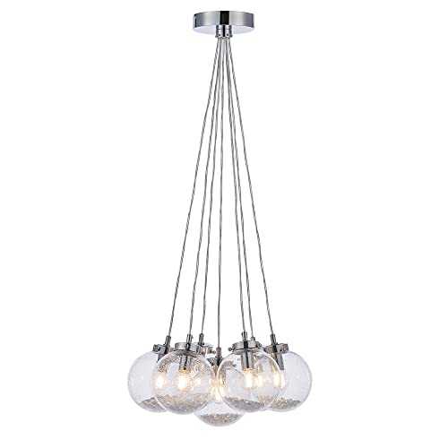 Silas Seven Globe Pendant Light - LED Compatible Cluster Chandelier - Steel and Glass Light Fitting - Dimmable Hanging Lamp Fixture - Height Adjustable Hanging Lights