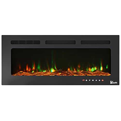 1 Easylife Recessed Wall Mounted Fireplace,Slim Linear Electric Fireplace Heater with Safety Cut-Off Device,an Automatic Timing,Touch Screen Function,12 Flame Colors,Remote Control (101CM)