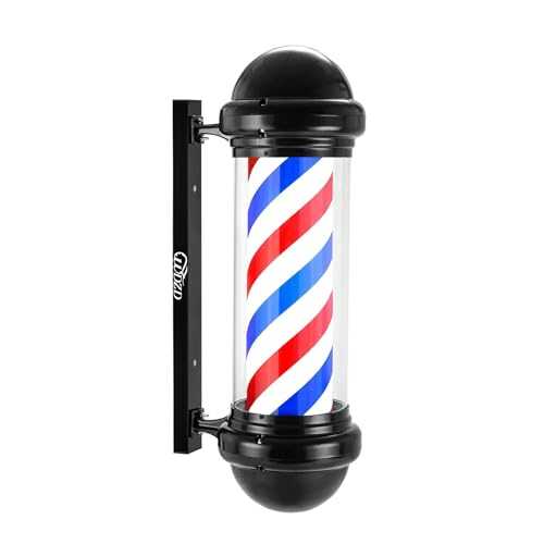 LED Barber Pole, White Black Rotating & Illuminated Light Stripes Waterproof Hair Salon Hairdressing Sign Wall-Mounted Lamp, 73cm (73x33cm)