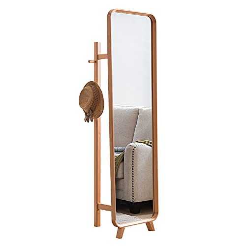 HFZY Dresssing Long Mirror Multifunction Free Standing Wooden Framed Full Length Mirrors with Coat Rack for Bedroom, Dressing Room, Living Room (168cm*45cm),A