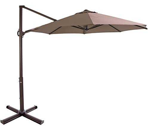 SORARA ROMA Basic Cantilever Parasol | Brown | Ø 330 cm | Incl. Cross Base | Round Sun Shading Garden Umbrella