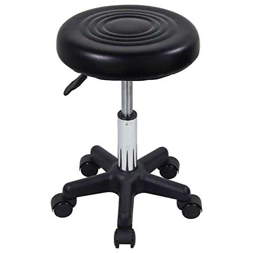 FURWOO Round Rolling Stool with Wheels Swivel Stool Chair for Salon Massage Home Kitchen Spa Stool Black