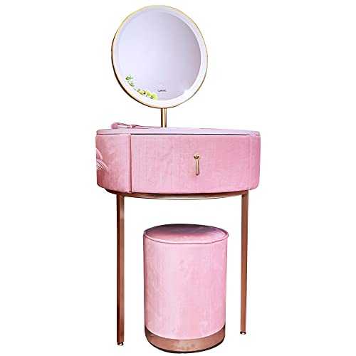CARME Ibiza Bohemia Velvet Dressing Table with LED Touch Sensor Mirror in Ballerina Pink