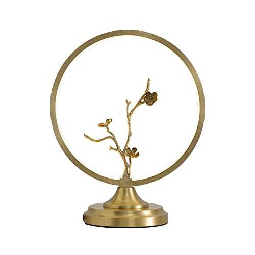 NAMFHZW Modern Brushed Brass Circular Table Lamp LED Dimmable Bedside Desk Lamp Personality Nightstand Living Room Night Light Home Hotel Deco Table Lighting Fixture H13.79in