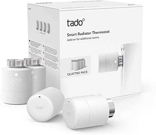 tado° Smart Radiator Thermostat (Universal Mounting) - Quattro Pack – Add-Ons For Multi-Room Control, Intelligent Heating Control, Easy DIY Installation