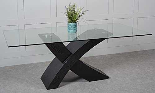 Valencia Black 200cm Large Glass Dining Table 8 Seater Criss Cross Dining Table Only by Modern Furniture Direct
