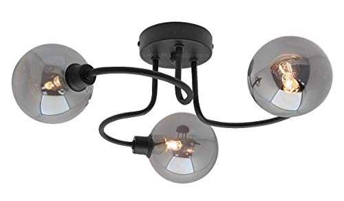 Modern Black 3 Way Spot Flush Ceiling Light Round Mini Globe Smoke Glass Shades M0154 3 x G9 5w Warm