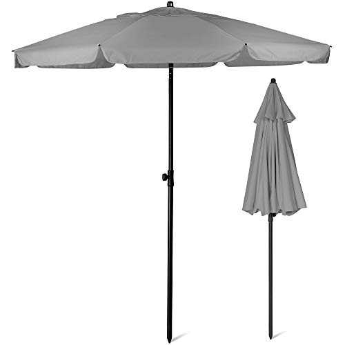 SUNMER 2M Grey Beach Umbrella, Beach Parasol,Garden Outdoor Parasol With Tilt Mechanism