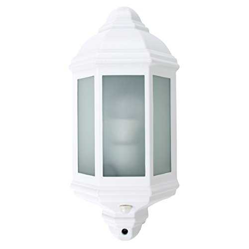 Traditional White Aluminium and Frosted Glass Panel Outdoor Garden Porch Wall Mounted Lantern IP44 Light with PIR Motion Sensor - Complete with a 10w LED GLS Bulb [6500K Cool White]