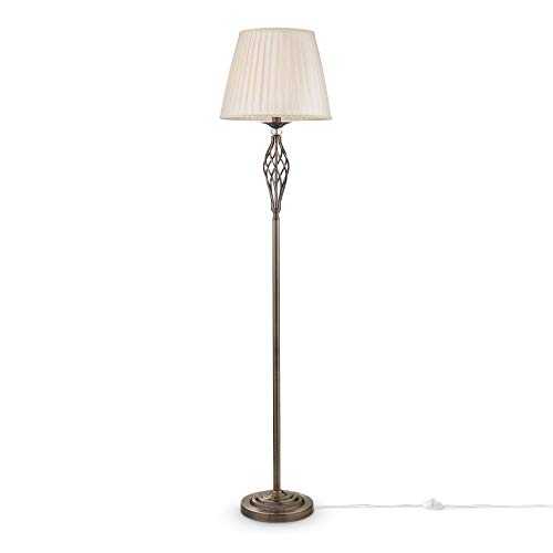 Classic Elegant Floor Lamp, Bronze Metal Frame with Crystal Element, Beige Fabric Shade, Vintage Design, for 1 Bulb E14 40 W 220-240 V not incl