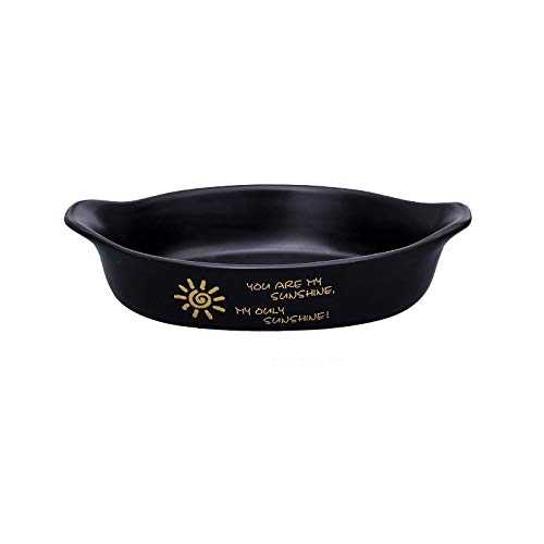 STRAW Colorful Ceramic Baking Plate Dessert Bowl Ramekin Baker Round Dinner Plate with Handle Pasta Dishes Household Dinnerware (Color : A)