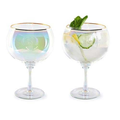 Gin Glasses | Hand - Blown, Rainbow Tinted Gin Glass | Gift Boxed | Beautiful Cocktail Glasses, Perfect Gin Gift for Women, Copa de Balon Glasses Set of 2, 750 ml by Root7