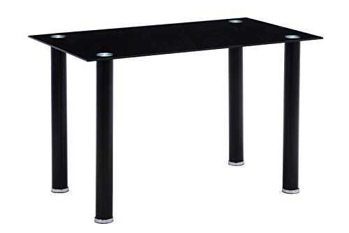 GOLDFAN Modern Tempered Glass Dining Table with Matte Coated Legs Rectangle Set 4 People Kitchen Table,120cm, Black (Only Table)