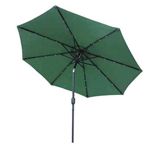 GlamHaus Garden Parasol Tilting Table Umbrella 2.7m UV 40+ Protection with Solar LED Lights, Additional Parasol Protection Cover, Crank Handle for Outdoors, Gardens and Patios (Green)