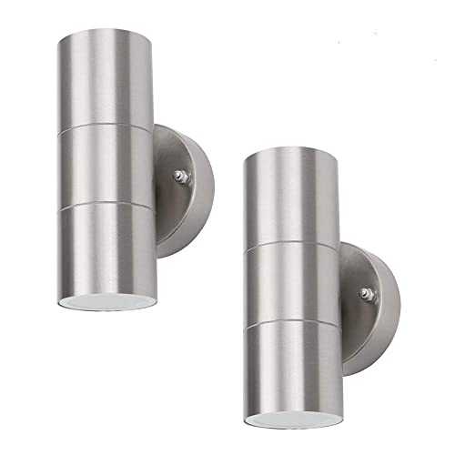 Stainless Steel Double Outdoor Wall Light，Modern Double Up Down Wall Spot Light,Use GU10 (not Included), IP44 Waterproof, Pack of 2