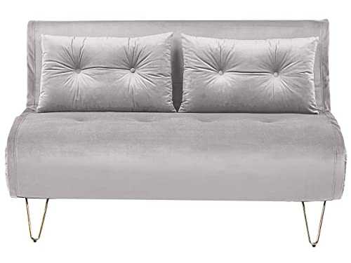 Glam 2 Seater Velvet Sofa Bed Double With Cushions Grey Vestfold