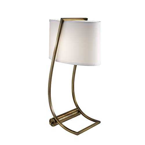 Table Lamp - USB Port in Base - White Cotton Fabric Shade - Bali Brass - LED E27 60W Bulb