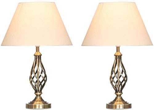 Kingswood Barley Twist Traditional Table Lamp & Shade Bedside Antique Brass (2 X Lamps)