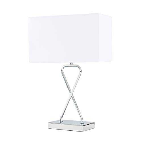 MiniSun Contemporary Polished Chrome Table Lamp with a White Rectangular Shade