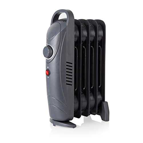 Warmlite 650 W 5 Fin Oil Filled Radiator with Adjustable Thermostat and Overheat Protection, Dark Titanium