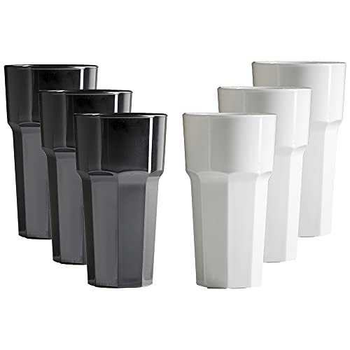 Mixed Set of Black and White RB Unbreakable Reusable Polycarbonate Plastic Octagon shaped 12 OZ Tumblers. (330ml/ 12oz to rim Height 13cm, Max Diameter 7.2cm) | Realistic Alternative to Glass (6)