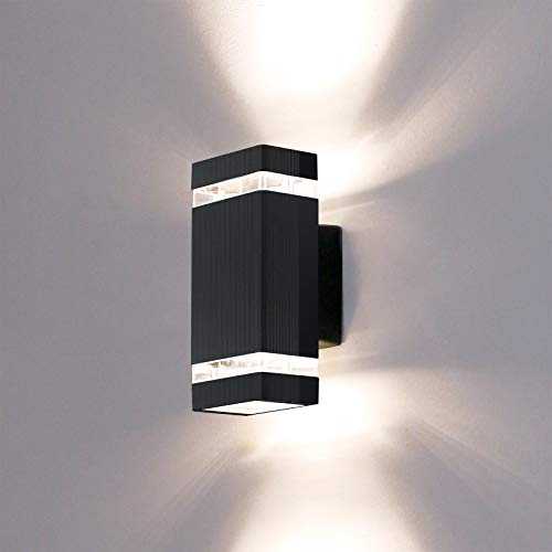 HLFVLITE 1002 LED Outdoor Wall Lamp, Aluminum Up/Down Outside Wall Light Exterior Wall Sconce, 2 * 5W 6400K Cold White Bulbs Included, IP44 Waterproof, Black