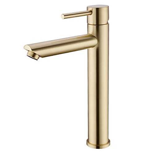 Trustmi Brass Brushed Gold Single Lever Single Hole Bathroom Basin Sink Mixer Tap, Tall