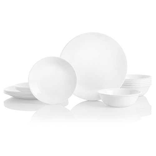 Corelle 18-Piece Dinner Set, Winter Frost White Service for 6, Chip Resistant Dinnerware, Includes 26cm Dinner Plates, 17cm Salad / Side Plates and 530ml Soup / Cereal Bowls 18-Piece Dinnerware Set