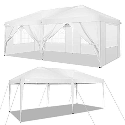 COBIZI 3x6M Pop Up Canopy Wedding Party Tent Storage Shelter Outdoor Gazebo Beach Camping Canopy with 6 Removable Sidewalls (White)