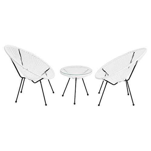 DKIEI 3-Piece Outdoor Patio Bistro Set Glass Top Table and 2 Rattan Chairs Garden Furniture Sets Modern Stylish, White