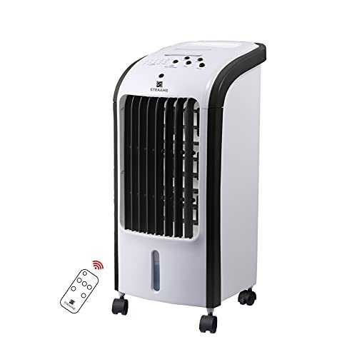 Straame Portable Air Cooler with Humidifier Function, Air Con Unit 4L Water Tank, Advanced Cooling System with 2 Ice Pack, 3 Speed Setting and Remote Control, Strong Air Volume for Home or Office.
