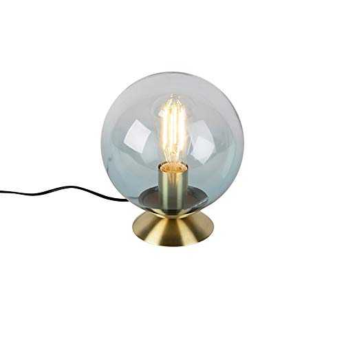 QAZQA Art Deco Art Deco Table Lamp/Table Light Brass with Blue Glass - Pallon Glass/Steel Globe E27 Max. 1 x 25 Watt/Indoor Lighting/Lights/Lamps/Living Room