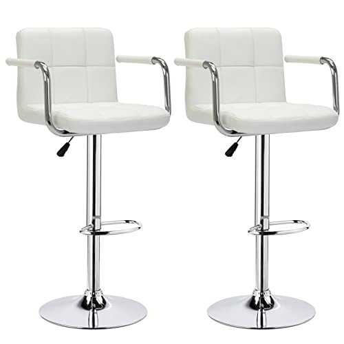 IntimaTe WM Heart Bar Stools, Counter Stools with Arms Set of 2, Modern Swivel Kitchen Breakfast Chair with Backs and Footrest, Height adjustable,white