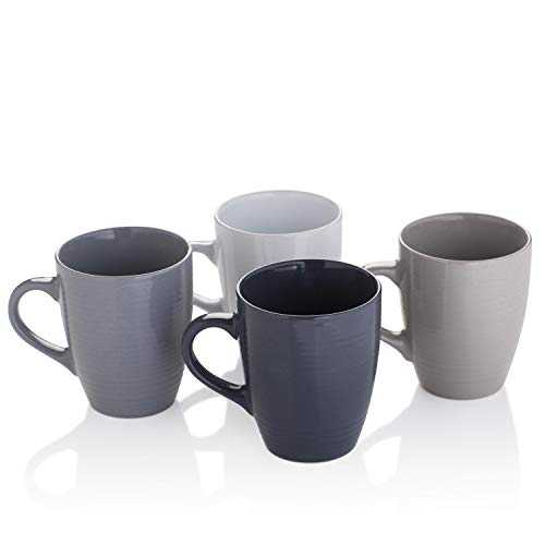 Sabichi 178800 Grey Value Textured Stoneware 4pc Coffee Mug Set, 13oz Capacity