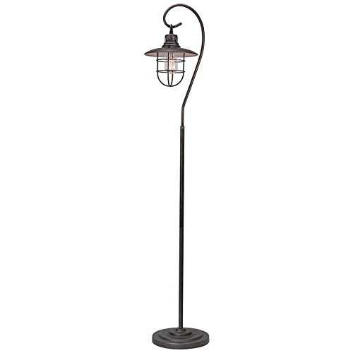 Kira Home Lantern 58" Industrial Nautical Floor Lamp + 6W Bulb (Energy Efficient / Eco-Friendly), Hanging Shade Design + Cage, Brushed Pewter Finish