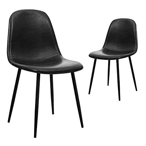 CangLong Faux Leather Dining Back Modern Side Chair for Pub Coffee Home, Set of 2, Black