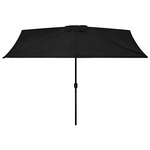 Rectangular Parasol for Patio with Steel Pole 38 mm, 300 x 200 x 252 cm, Parasol with Crank for Outdoor, Garden, Black