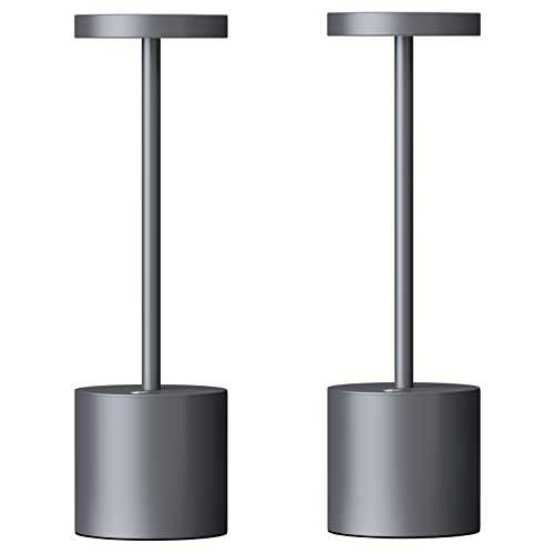 2 Pack Cordless Table Lamp Rechargeable,5000mAh Battery Powered Table Light,3 Color Stepless Dimming Up to 40 Hours Usage,Portable LED Desk Lamp for Restaurant/Bedroom/Bars/Home Patio Outdoor(Grey)