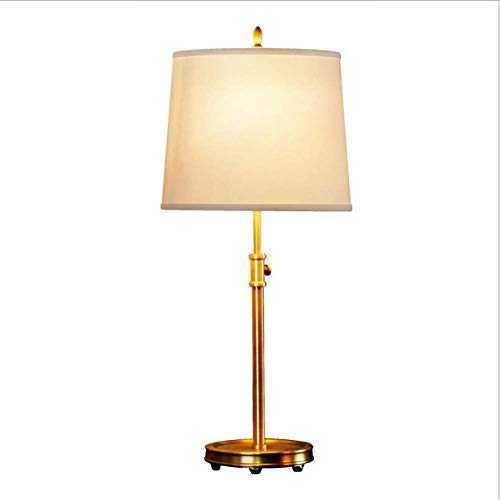 Modern Brass Bedroom Table lamp, Adjustable Height Bedside Desk lamp with Fabric Shade E27 Light fixtures for Living Room Dining Room-White (Color : White)