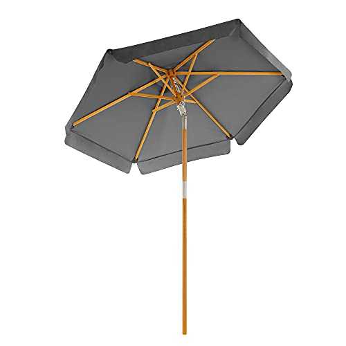 SONGMICS Garden Parasol 2 m, Wooden Patio Parasol Umbrella, Sunshade with UPF 50+ Protection, Wooden Pole and Ribs, Tilt, Base Not Included, for Outdoor Balcony Terrace, Grey GPU201G01