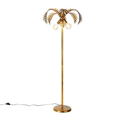 Qazqa - Vintage Floor Lamp 2 Gold - Botanica - Retro - Suitable for LED E27 | 2 Light - Metal Floor lamp - Suitable for Living Room | Bedroom |