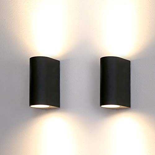 HLFVLITE 2-Pack Outdoor Wall Lights Aluminum Up/Down Outside Wall Lamp Exterior Wall Sconce, IP44 Waterproof Black Garden Lights for Patio, Terrace, Garden, Hallway, Balcony, Porch, Post, Pathway