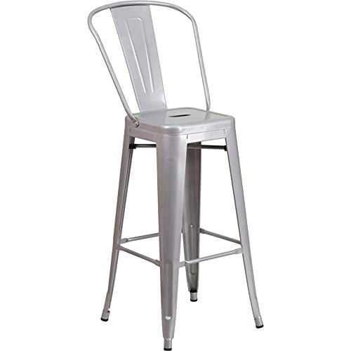 Flash Furniture 4 Pk. 30'' High Silver Metal Indoor-Outdoor Barstool with Back