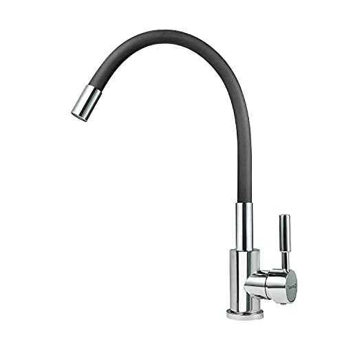 SOLVEX Flexible Kitchen Sink Mixer Tap 360° Swivel, Single Lever Black Kitchen Sink Faucet,Stainless Steel Kitchen Faucet Chrome,SP-10034-N