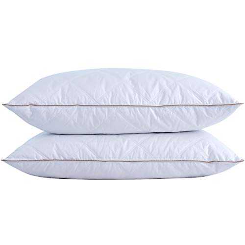 puredown Pair Goose Feather Down Pillows, 100% Cotton Down Proof Cove Machine Washable White 50x76cm