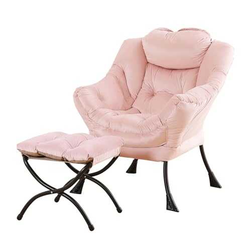 YOTATING Comfy Armchair with Footstool, Lazy Chair with Ottoman Leisure Accent Chair Relax Lounge Chair with Armrests & Side Pocket for Living Room, Bedroom & Small Spaces Armchair, Pink
