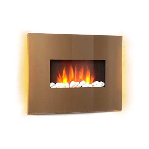 Klarstein Curved Copper L & F - Electric Fireplace w/Switchable Heating, 1000/2000 W, Flame Effect, Curved Glass Panel, Timer, Remote Control, Copper-Coloured